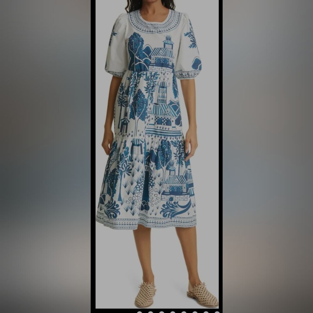 farm Rio Ancient Garden Cotton Midi Dress Size M